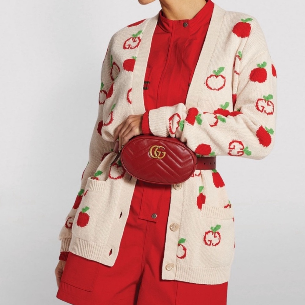 GUCCI Calfskin Matelasse GG Marmont Belt Bag sz 85/34. Vintage, Red. Fanny pack. - Picture 3 of 11